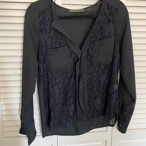 Sheer & lace black long sleeve blouse